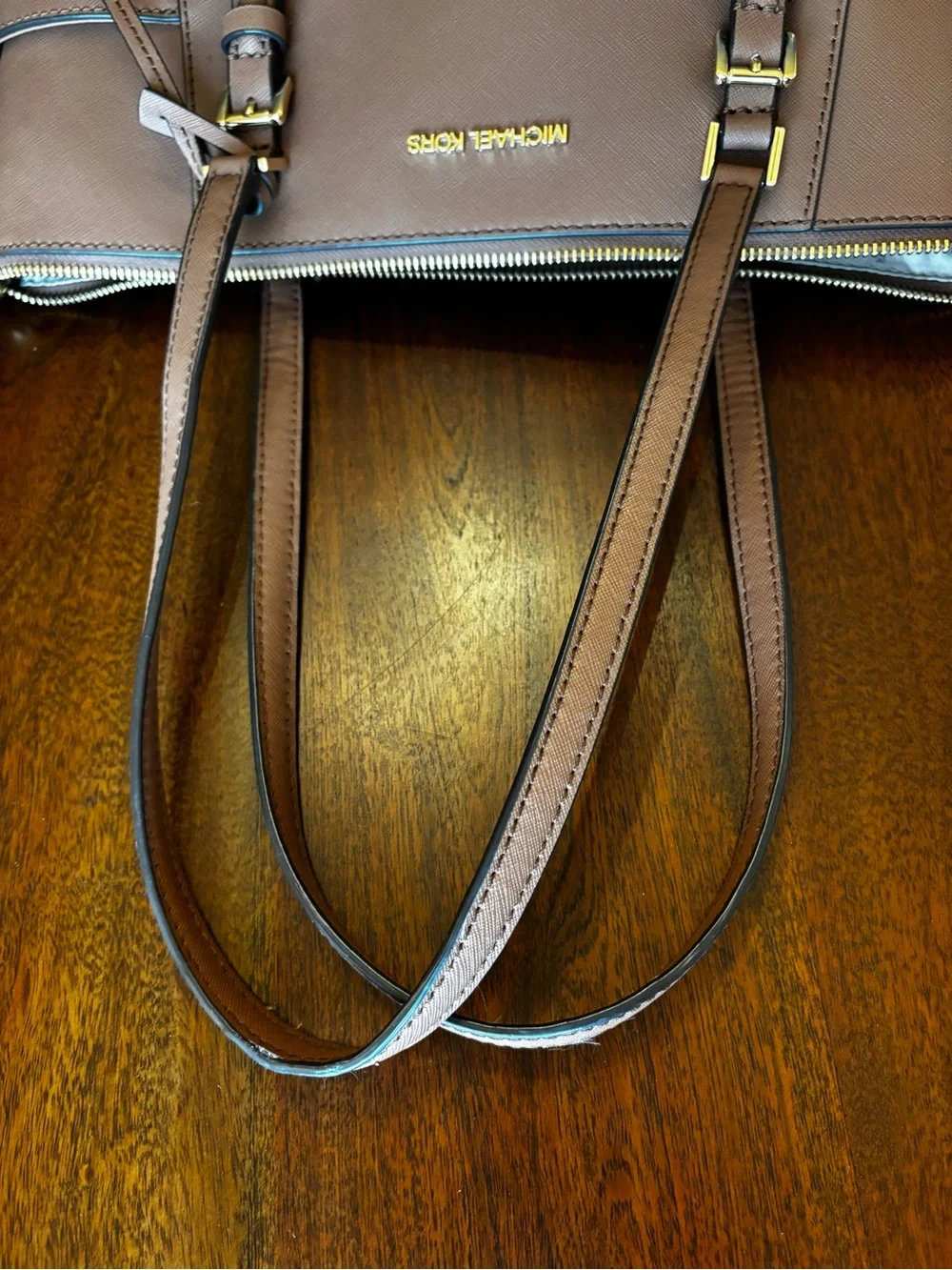 Michael Kors Taupe Saffiano Leather Tote with Gold Hardware